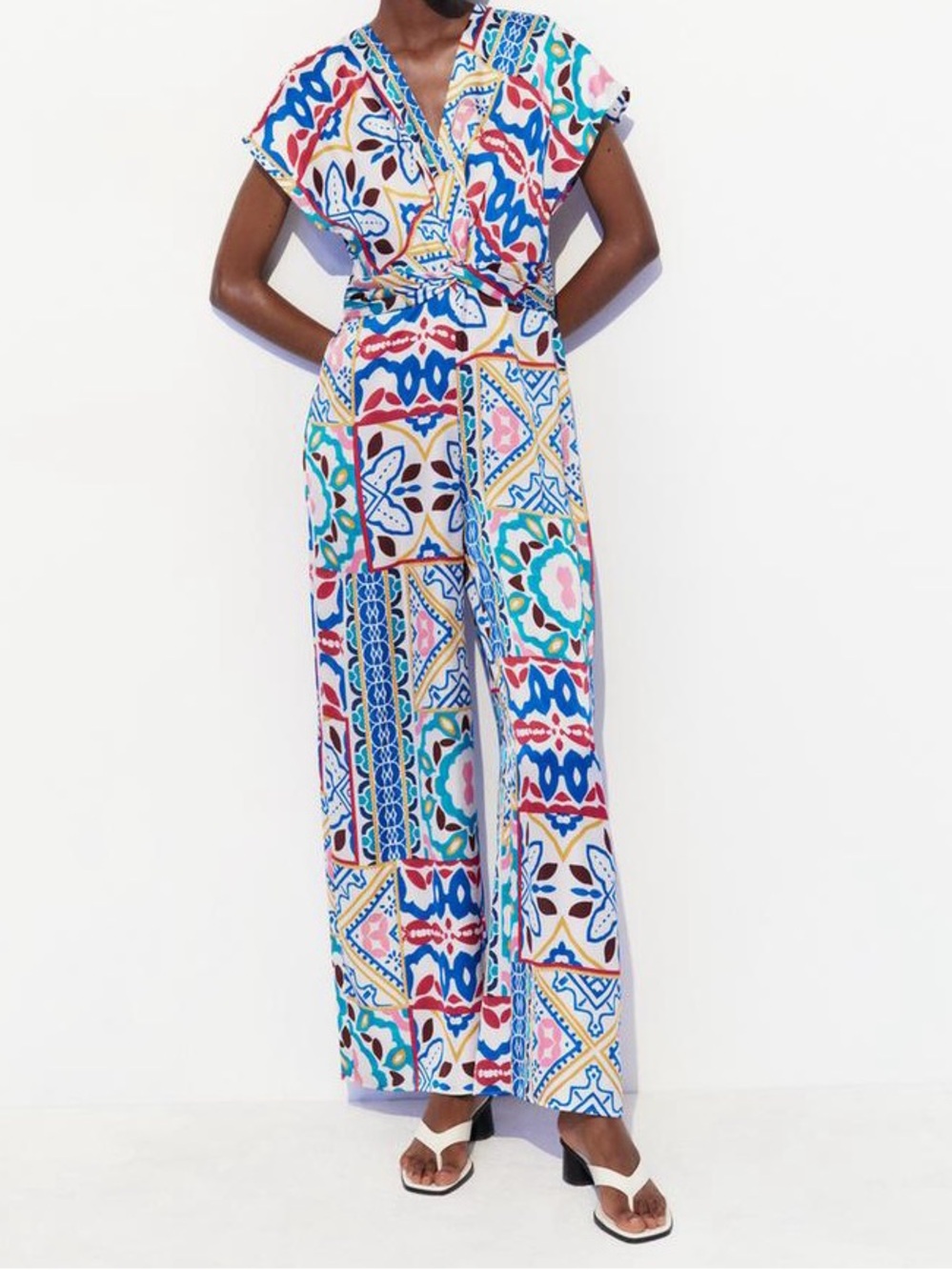 Zara Satin Multicolor Printed Wide-Leg Jumpsuit